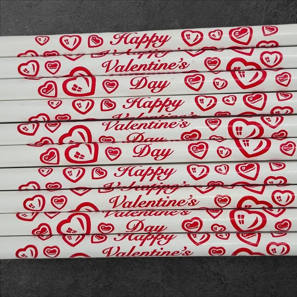 Vintage Valentine’s Day Pencils Lot of 10 Unsharpened Atlas #2 USA Hearts Red
